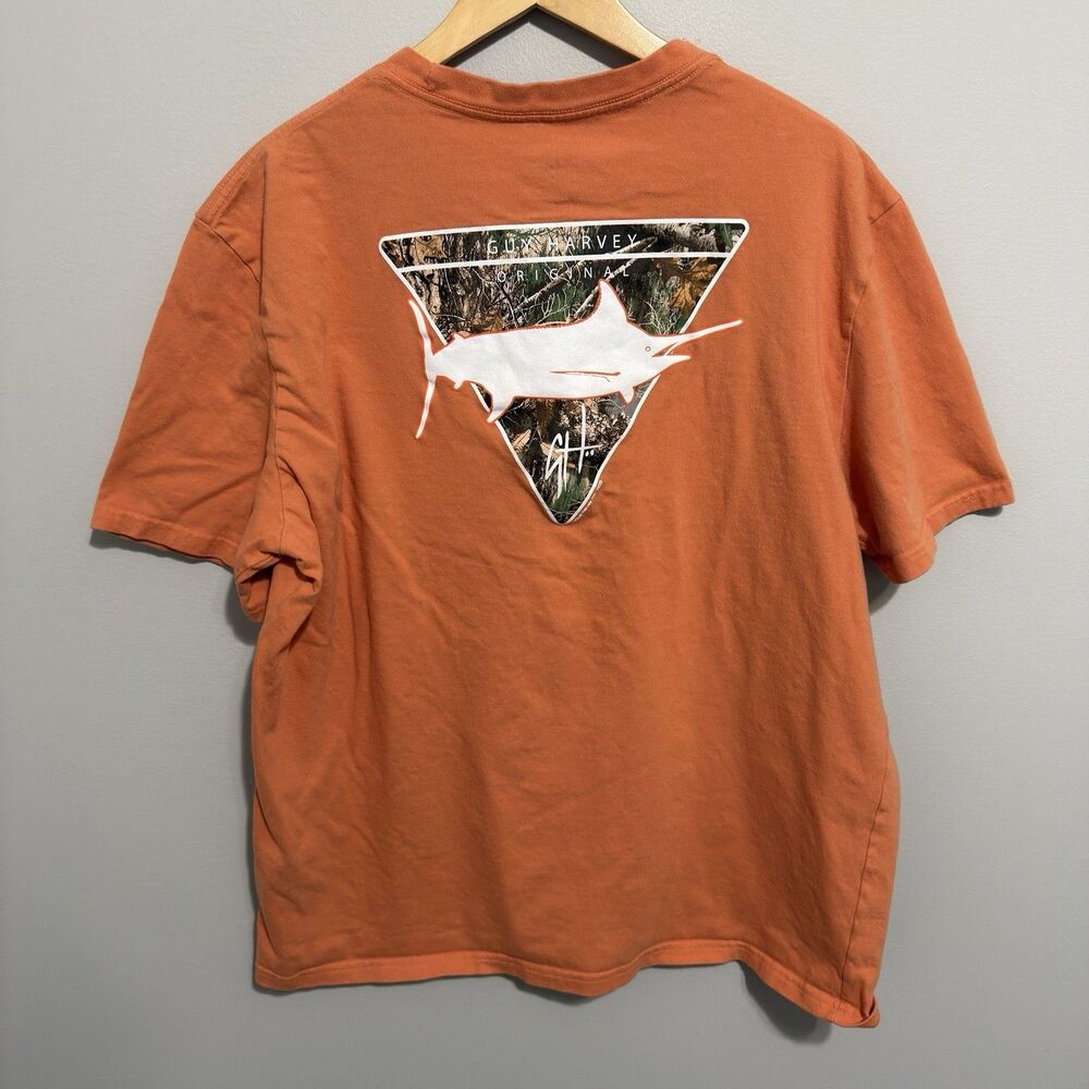 Guy Harvey T-Shirt Mens Size 2XL Orange Marlin Fishing Graphic Short Sleeve Tee